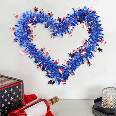 2 Meter patriotische Lametta Girlande weiß Girlande blau Metallic Draht rote Sterne Streifen Thema