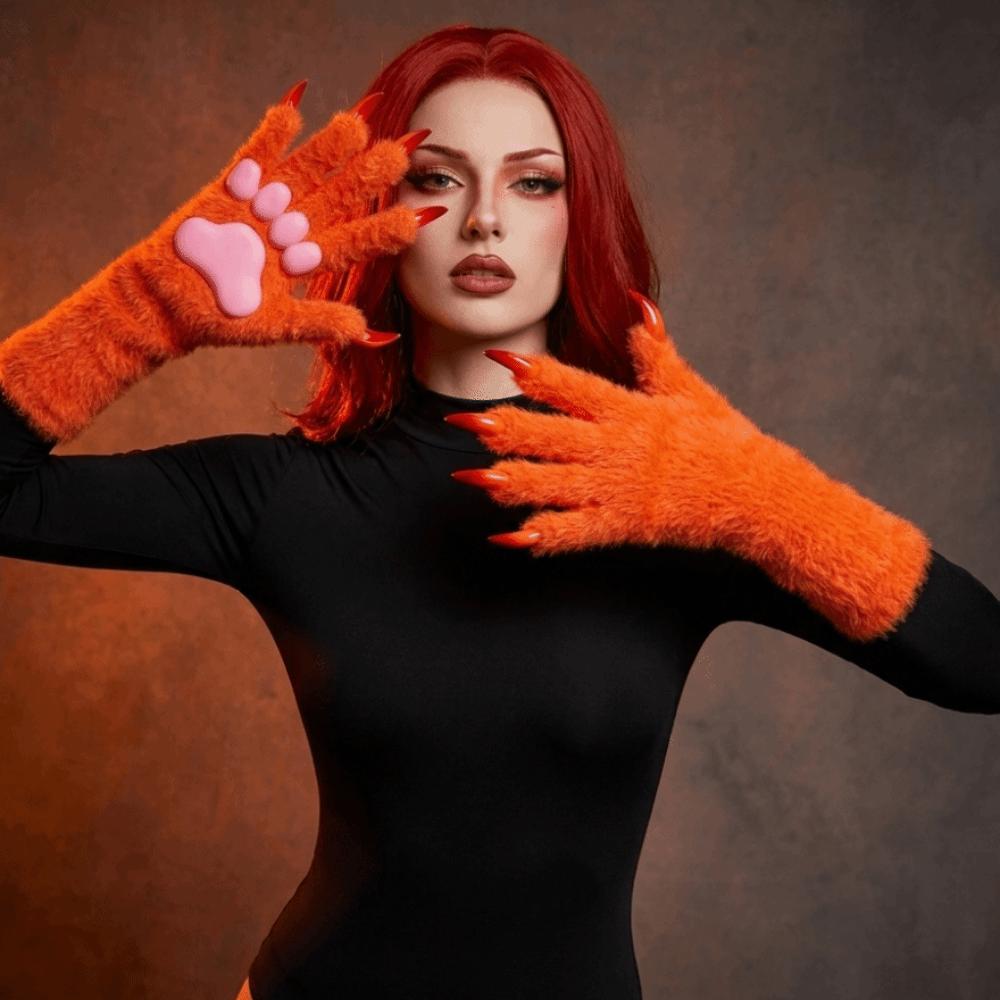 Lange Tierklaue Handhandschuhe Silikon-Pfotenpolster Plüschhandschuhe Neue Katzenklaue Handschuhe Verkleidung