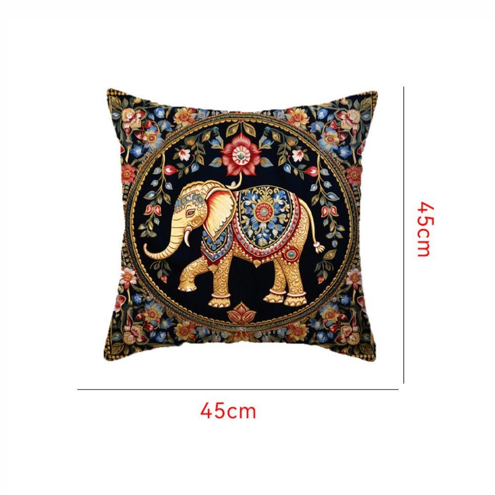 Floral Print Elephant Cushion Cover Vintage Pattern Throw Pillow Cover Sofa Decoration