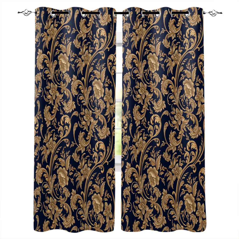 

Барокко, золотые цветы, листья, великолепные оконные шторы, живописные шторы для гостиной, декоративные предметы для гостиной 100W x 160H (cm) x2