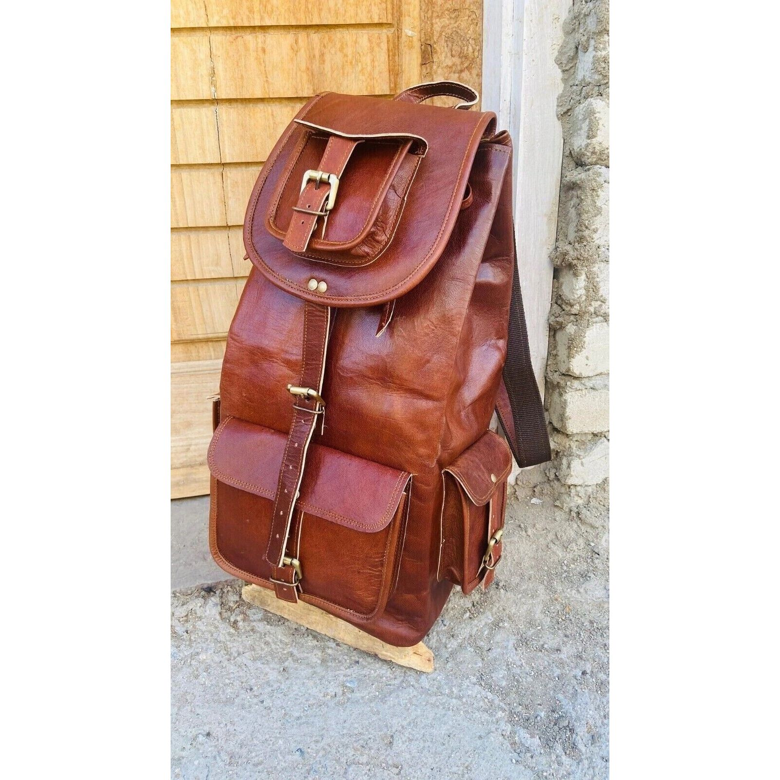 

Кожаный Рюкзак Винтажный Дорожный Натуральный Рюкзак Мужской для Ноутбука Коричневый Портфель 20 x 12 x 8 in