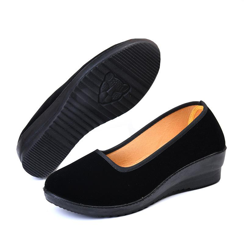 Cloth Shoes, Wedge Heel, Large Size, Medium Strap Dance Shoes, Hotel Shoes, Etiquette, Black Cloth Shoes