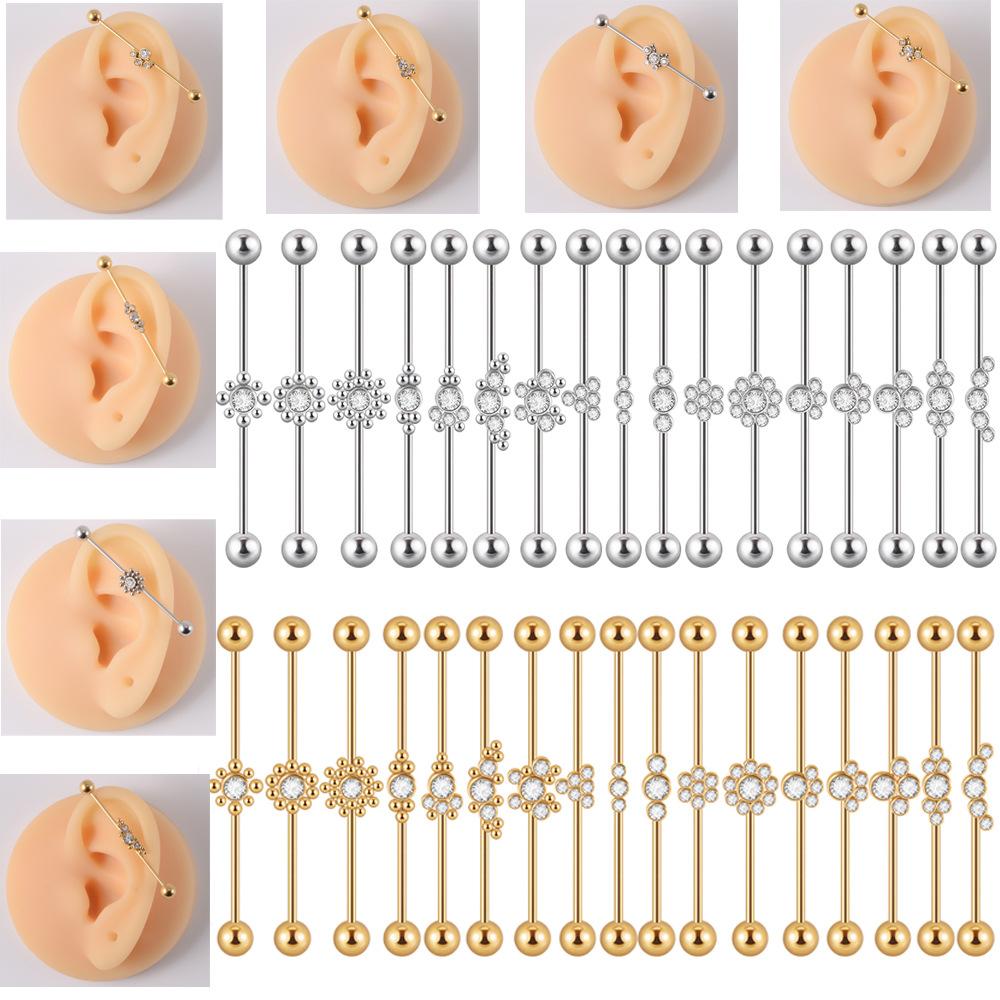 YW Industrielle Barbell Ohrringe Piercing Schmuck Chirurgischer Edelstahl Scaffold Piercings CZ Bar für Damen Herren