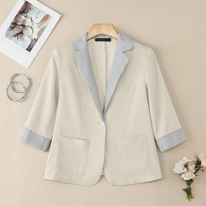

ZANZEA Women Casual Stripe Notched Lapel Loose 3/4 Sleeve Thin Cardigan Blazer 5XL абрикосовый