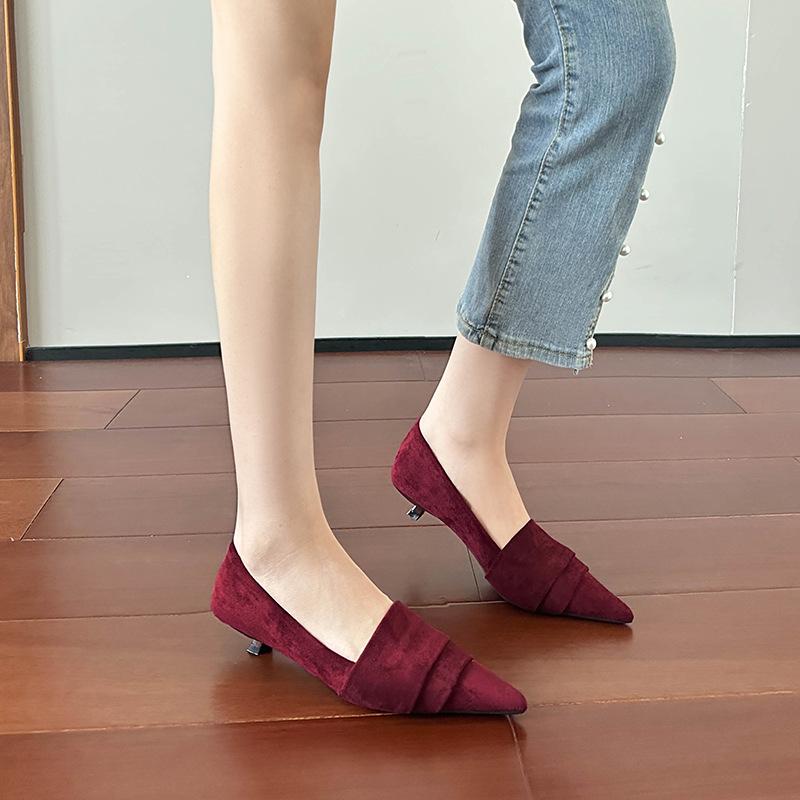 Temperament Suede Single Shoes Women's Shoes New Spring and Autumn Winter Pointed Thin Heel Low Heel Shoes Women
