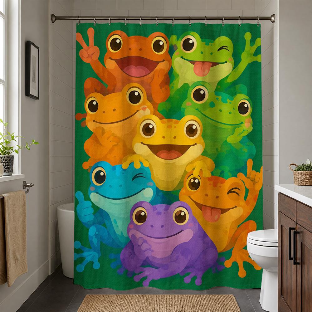 Lebendige Froschfamilie Duschvorhang Lustige Tropische Dschungel Badezimmer Dekoration Cartoon Tierdruck