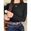 Apricot Round Neck Brushed Thickened Long-sleeved Bottoming Shirt for Women In Autumn and Winter, Warm and Slim Inner Layering, Basic Versatile Top