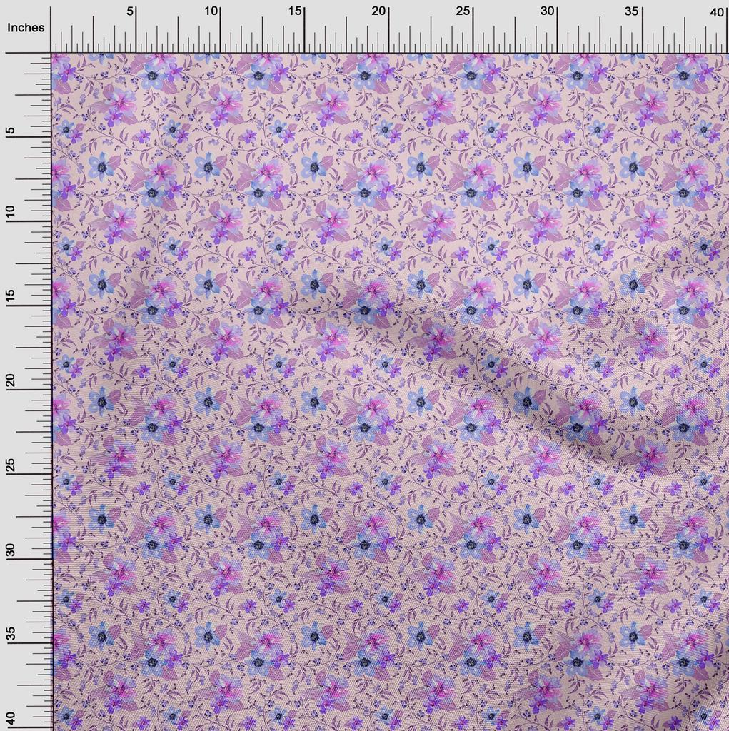 oneOone Cotton Flex Fabric Watercolor Leaves & Flower Floral Print Sewing Fabric BTY 40 Inch