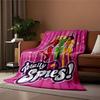 Radial pink lines with white stars behind three colorfully dressed figures. for all seasons blanket lunch break throw gift