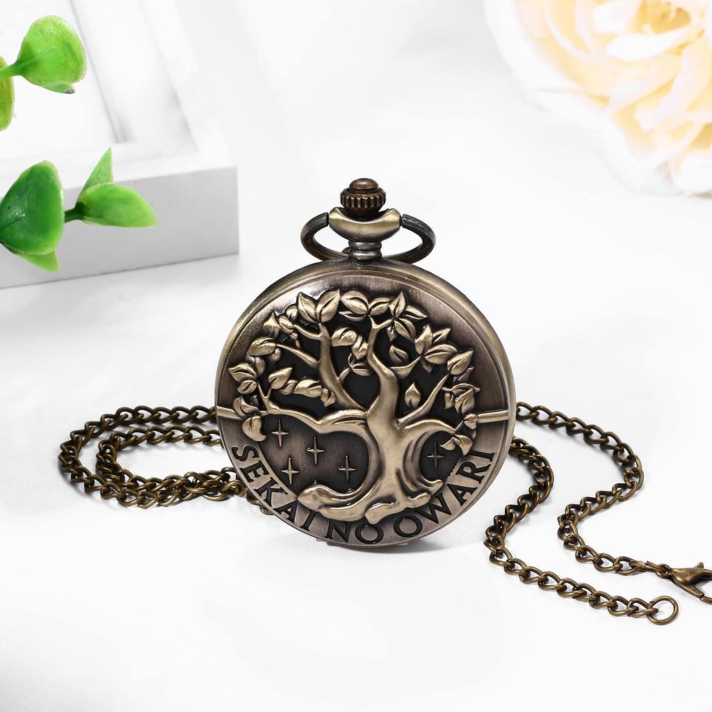 Antique Pocket Watch Pendant Necklace with Analog and Retro Bronze Design with a Last Days of Life Tree Fashion Accessory Display, Waterproof, Lid,