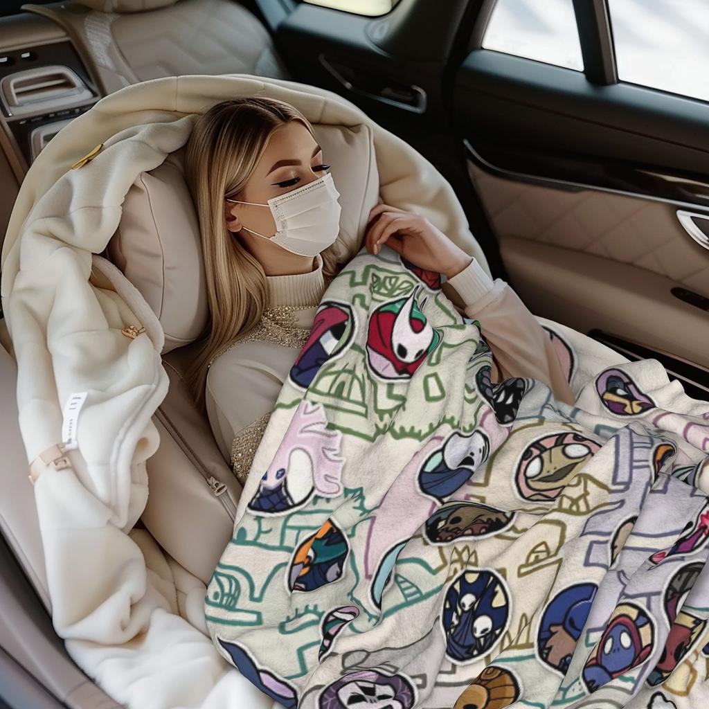 Hollow Knight Silksong Game Map Flannel Throw Blankets Mysterious Rug Piece Knitted Blanket Car Lightweight Thin Multi-function