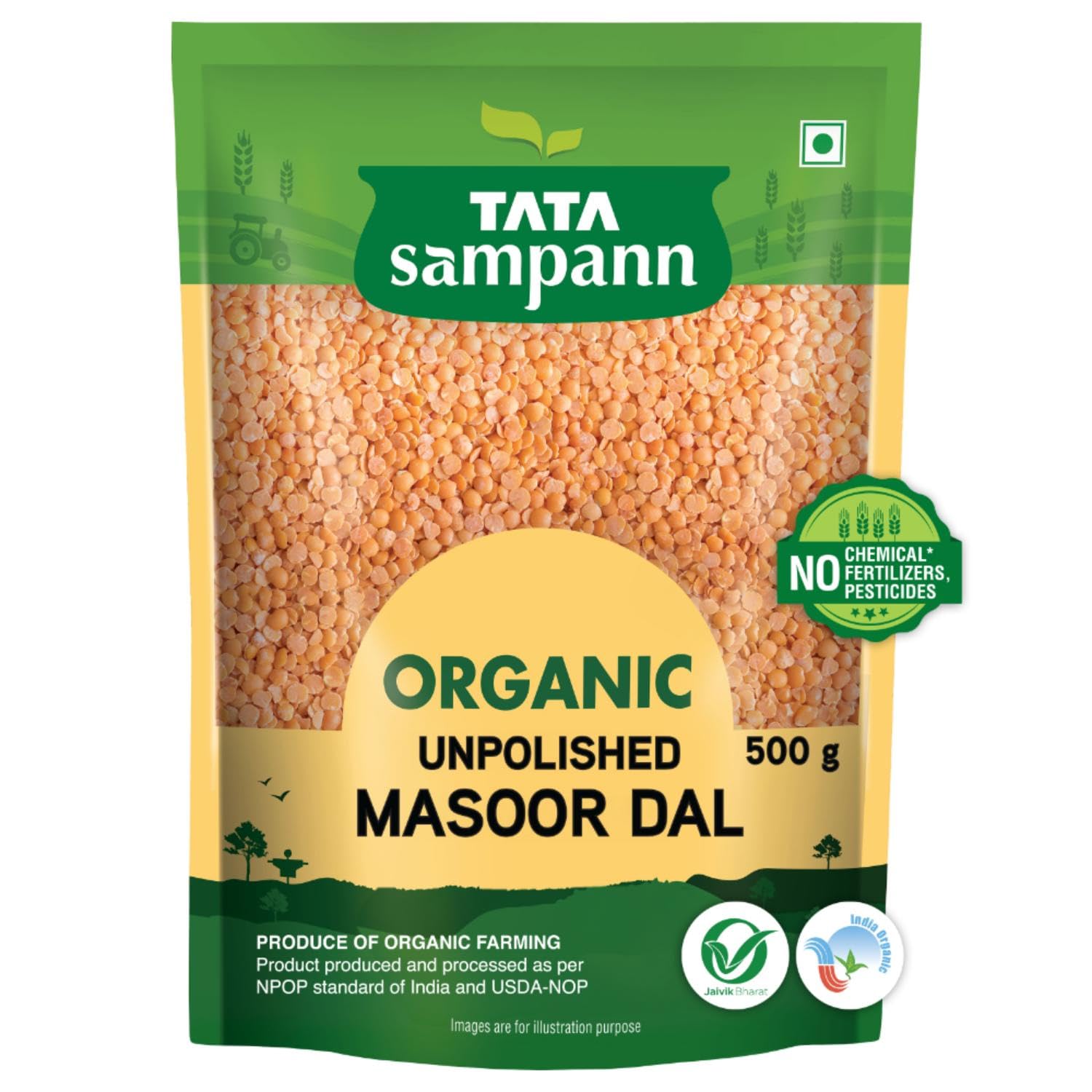 

Tata Sampann Organic Unpolished Masoor Dal 500g Pack High Protein Fiber Rich Staple Food