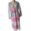 Bohemian Spring Summer Women Casual Dress Geometric Print Maxi Dress with V Neck Lantern Sleeves Loose Female Clothes