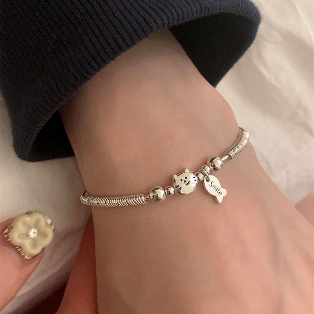 2PCS Lovers Friends Cat Fish Bracelet Cute Metal Beaded Bracelet Cartoon Cute Dog Bracelets  Couple