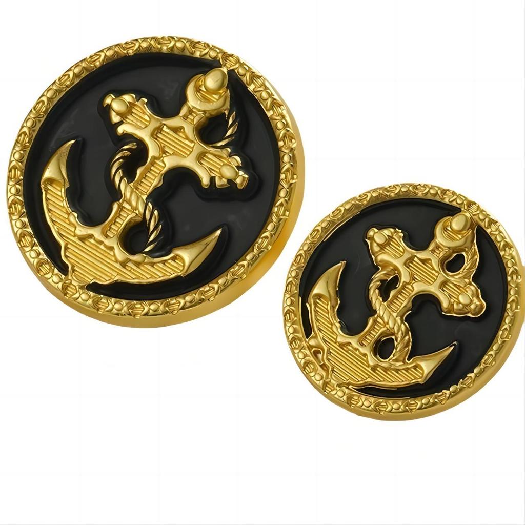 6Pcs Round Flower Shape Metal Luxury Brand Sewing Buttons Clothing Accessories Handmade Diy Material Decoration Gold Black  Blue