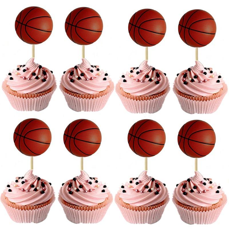 24 Stück/Packung Jungen Gastgeschenke Fußball-Thema Tortenaufsatz Happy Birthday Party Fußball Cupcake-Aufsätze mit Stäbchen Dekorieren Kuchen Topper