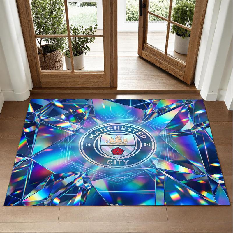 Manchester City Design Crystal Velvet Rug Soft Decorative Mat for Bedroom Entrance
