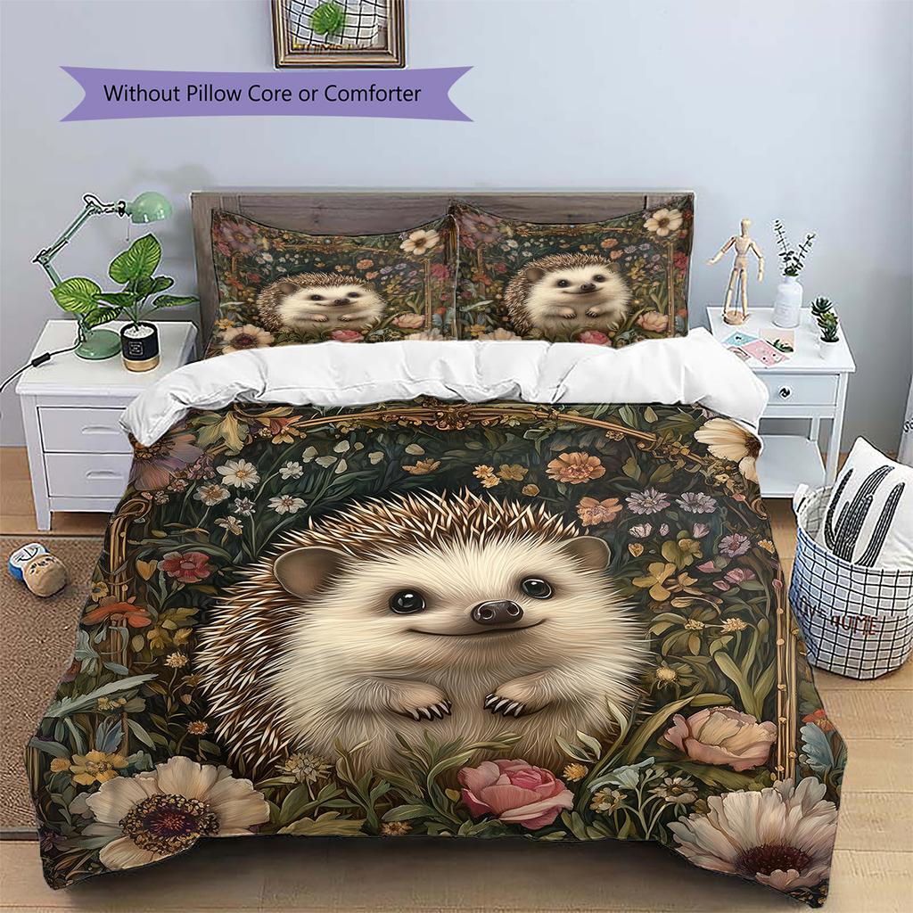 Beautiful Hedgehog Pattern Bedding Home Decoration Birthday Gift (1 * duvet cover + 2 * pillowcase, without core)