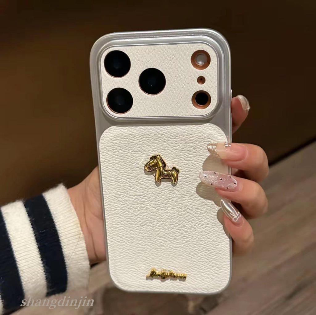 Coque pour iPhone 13/14/15/16/17 Pro Max Texture Cuir Rétro Motif Cheval