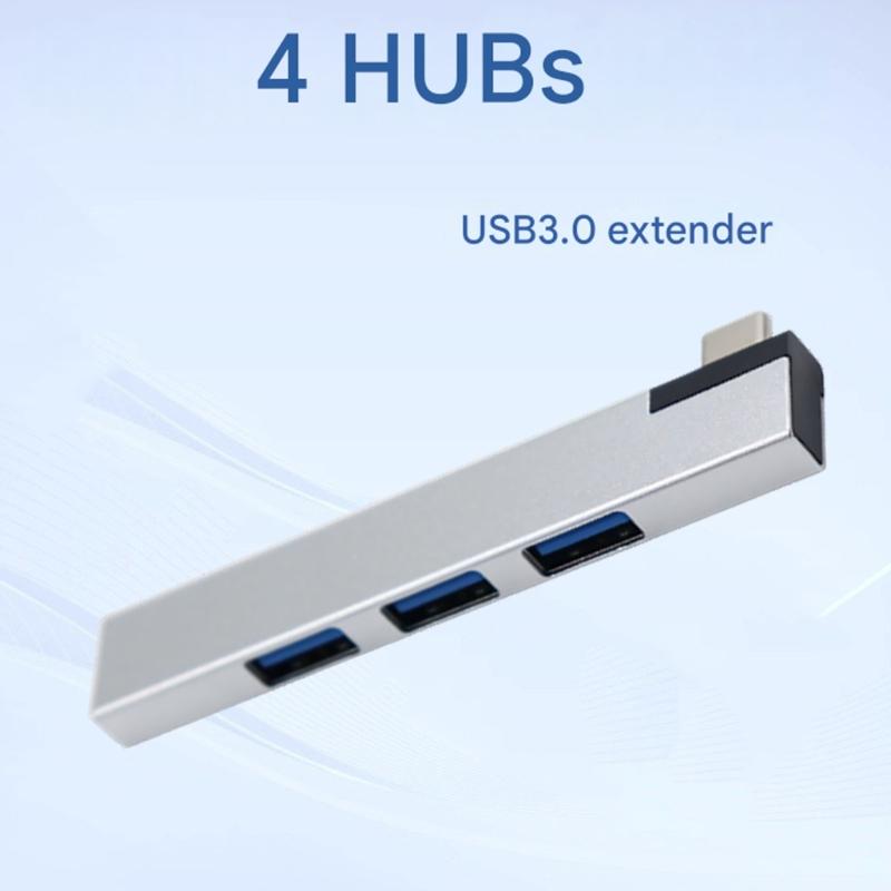 Aluminium 4-Port Mehrfach-USB-Splitter USB-C 90-Grad-Anschluss Platzsparendes Verlängerungskabel für Laptop-PC-Konsolen