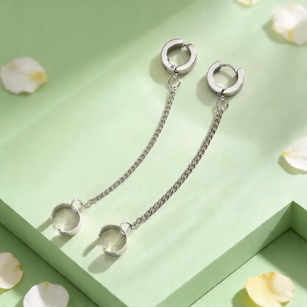1pc Clip Earrings with Chain Stainless Steel for Women Men Punk Tassel Hoop Ear Cuffs Painless Non Piercing Fake Earring Jewelry