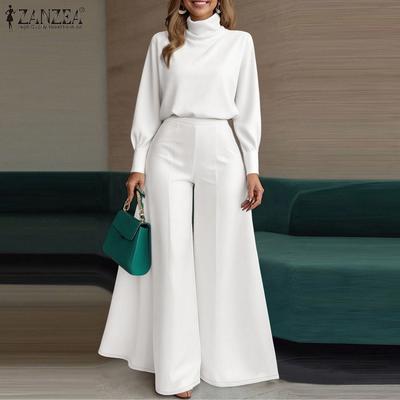 Damen Langarm Rollkragen Bluse und Hose Lässige zweiteilige Anzugsets