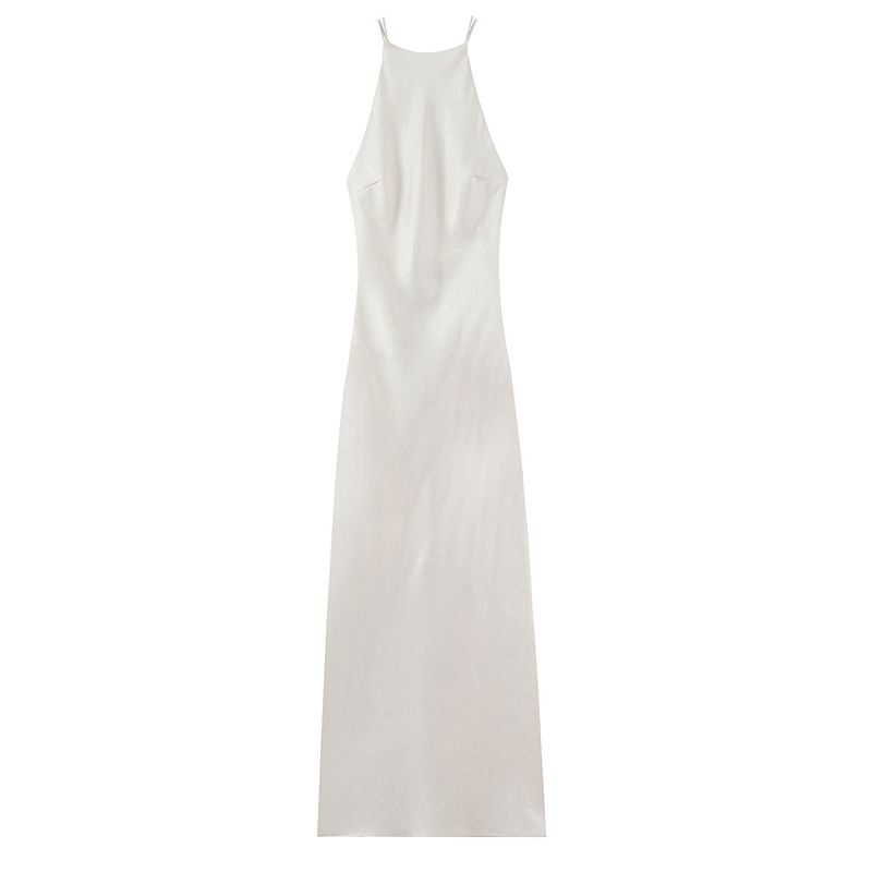 

Kaslead New Women clothes Western Style Fashion Backless Silk Satin Texture Midi Dress 8307907 Picture Color L