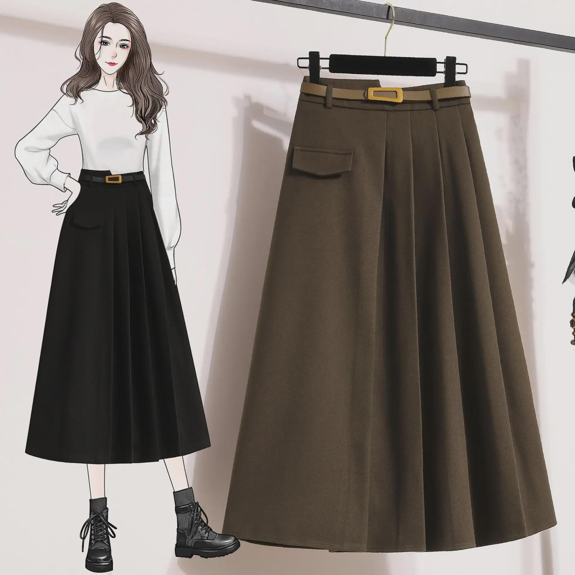 

Юбка плиссе из шерсти с высокой талией в стиле ретро 2023 размера плюс - Зимняя коллекция 4XL