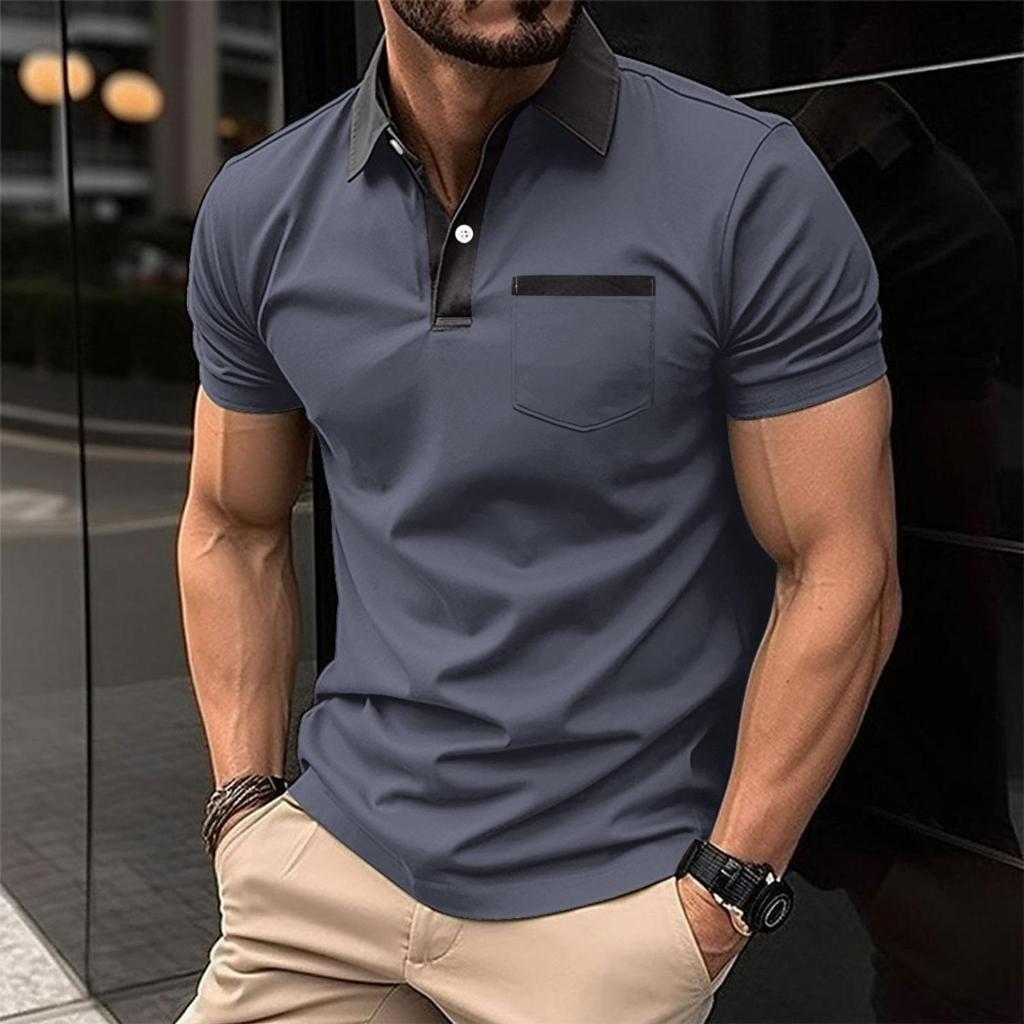 Summer New Men's Casual Chest Pocket Solid Colour Short-sleeved Casual T-shirt POLO Shirt Tops