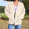 Women's Fashion Casual Solid Color Sweatshirt Autumn/Winter Long Sleeve Pocket Cardigan Jacket Zipper Hoodie Coat