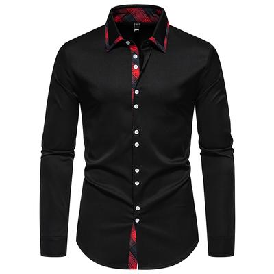 Automne Nouvelle Arrivée Chemise Homme à Carreaux Color Block Manches Longues Décontractée Business Patchwork Mâle Quotidien Bureau Travail Social Chemises
