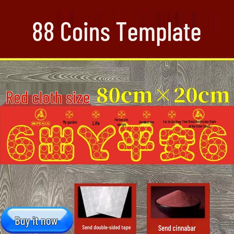 

Door Threshold with Five Emperors Coins: 88 Copper Coins & 66 Coins Under Red Cloth for Safe Entry
