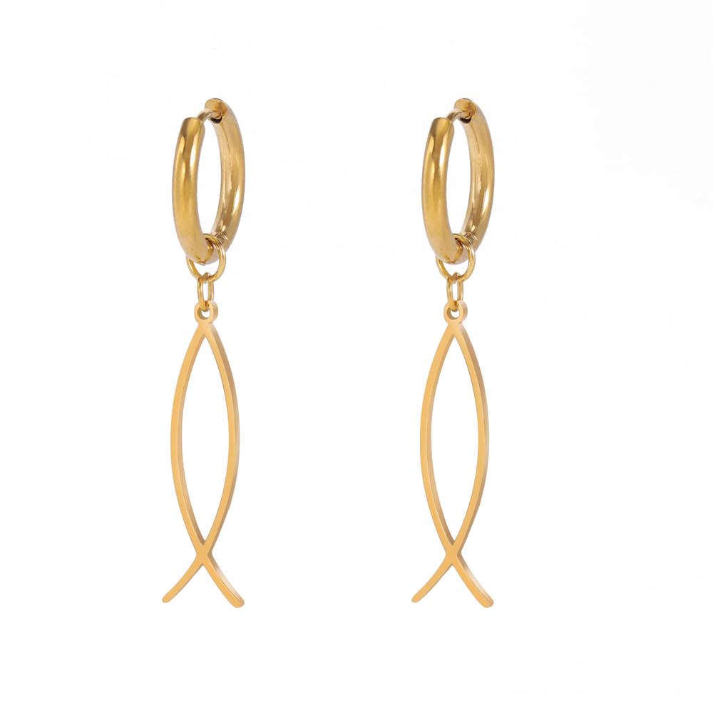 EUEAVAN Stainless Steel Ichthys Jesus Fish Dangle Earrings for Women Men Christian Symbol Hoop Earrings Amulet Religious Jewelry