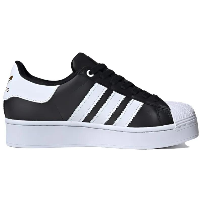 adidas Womens Superstar Bold 'Core Black' (women's sizes) Core Black / Cloud White / Gold Metallic Skate Shoes FV3335