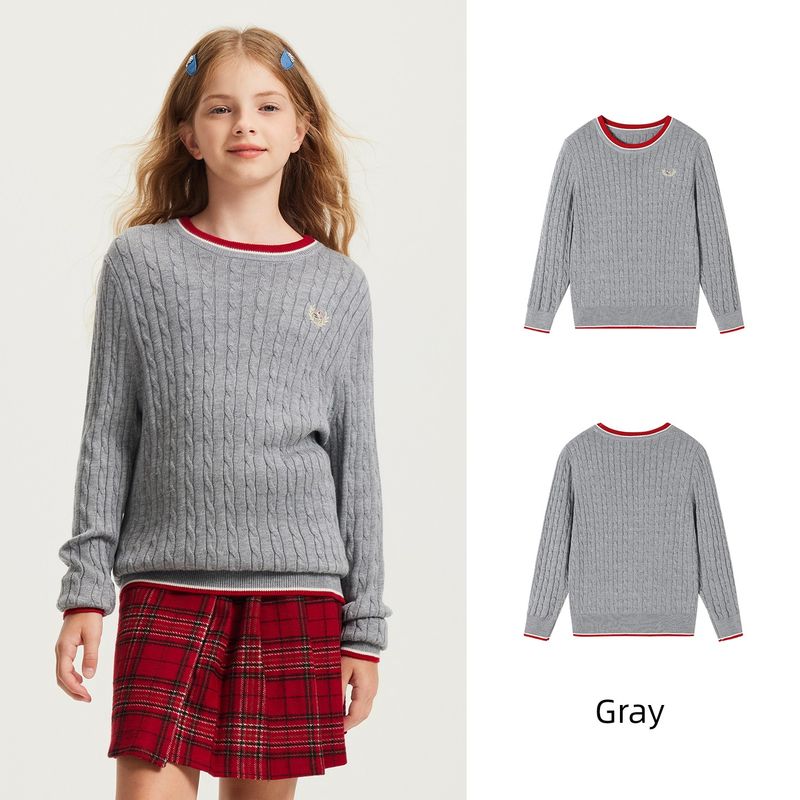 Navigare Italian Small Sailboat Girls  Sweater 2025 Autumn Winter Spring Children s Knitwear Inner Top Crew Neck Cable Knit Sweater - Grey 140 cm