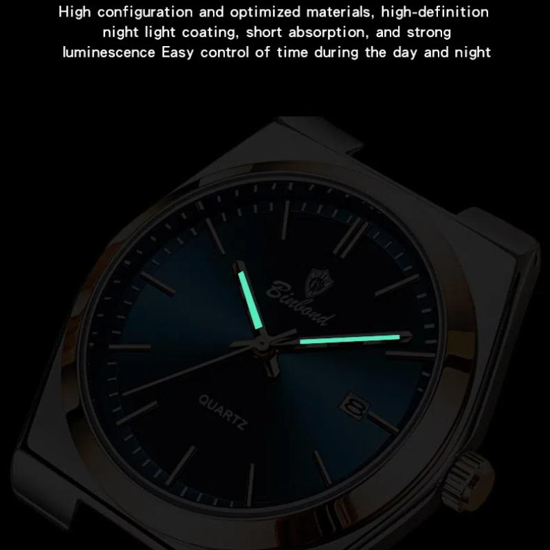 BINBOND Ceasuri Bărbați Oțel Inoxidabil Sport Moda Ceas Cuarț Original pentru Bărbați Ceas de mână Rezistent la apă Luminos Data Bărbați