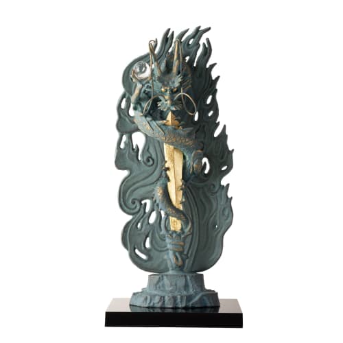 

Buddhist sculptor s nameplate, Kurikara Fudo, 34cm, bronze painted, wax mold/bronze (Omine original), Buddhist statue, figure, Acala, dragon, Takaoka