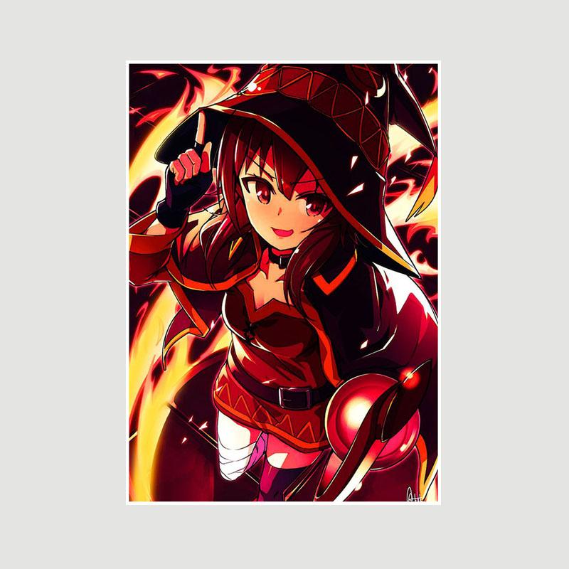 Vintage anime KonoSuba Megumin bílý papír plakáty a tisky ložnice bar kavárna dekorace nástěnná malba retro nástěnné umění malba domácí dekorace