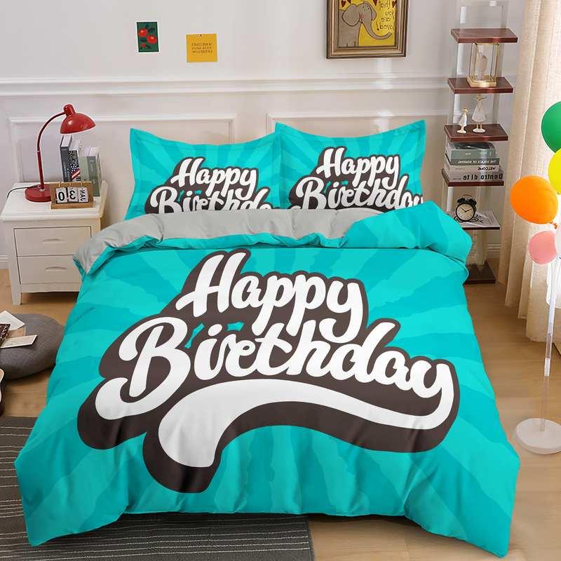 Happy Birthday Duvet Cover King Queen Size 2 3PCS Polyester Bedding Set For Kids Boys Girls Cartoon Party Gift