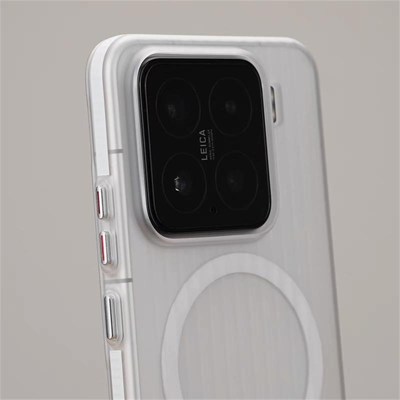 Magnetic Case For Xiaomi 15 14 13 Pro Mi 15 5G For MagSafe Matte Transparent Luggage Stripe Slim Back Cover Shockproof Bumper