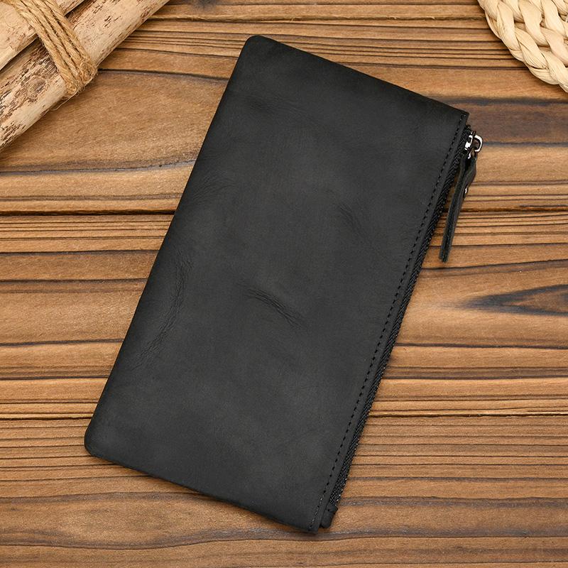 Vintage Leather Phone Wallet For Men Women Genuine Leather Clutch Purse Key Wallet Single Zipper Coin Purse Female Male Pen Case