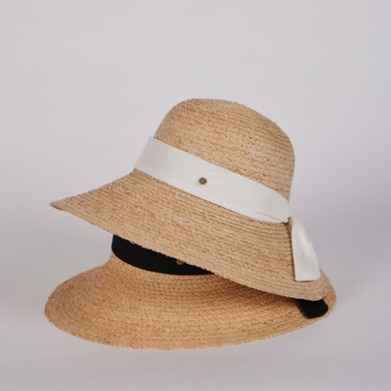 LALA Natural Raffia Ribbon Hat - Black