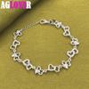 925 Sterling Silver FULL Heart AAA Zircon Chain Bracelet Jewelry