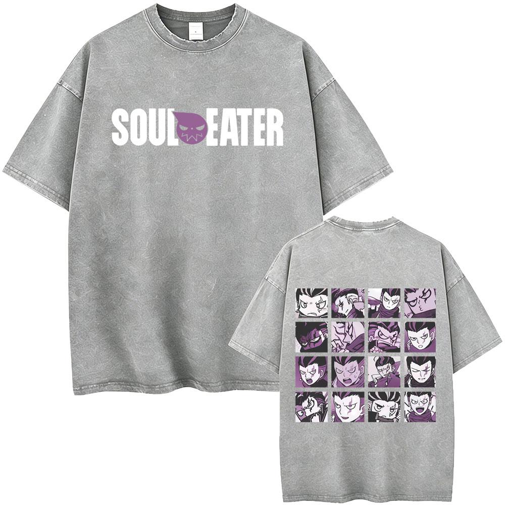 Washed Vintage Anime Soul Eater Black Star Graphic Tshirt Mens Retro Manga T Shirt Men Women Fashion Casual Oversized Tshirts