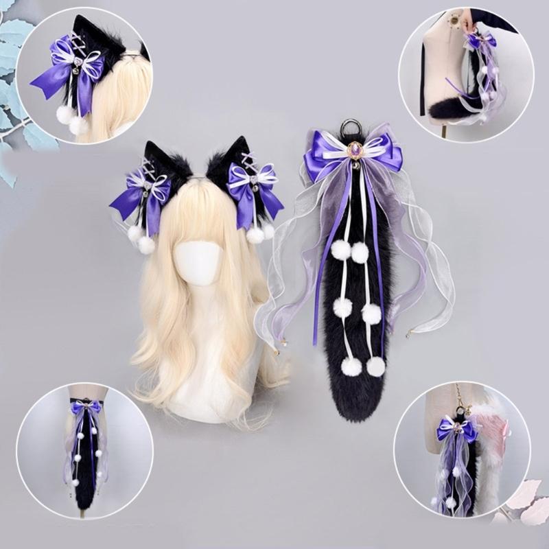 Wolf Ear Headband Wolf Tail Costume Furry Ear Headband Furry Tail Halloween Cosplay Accessories for Women Masquerade
