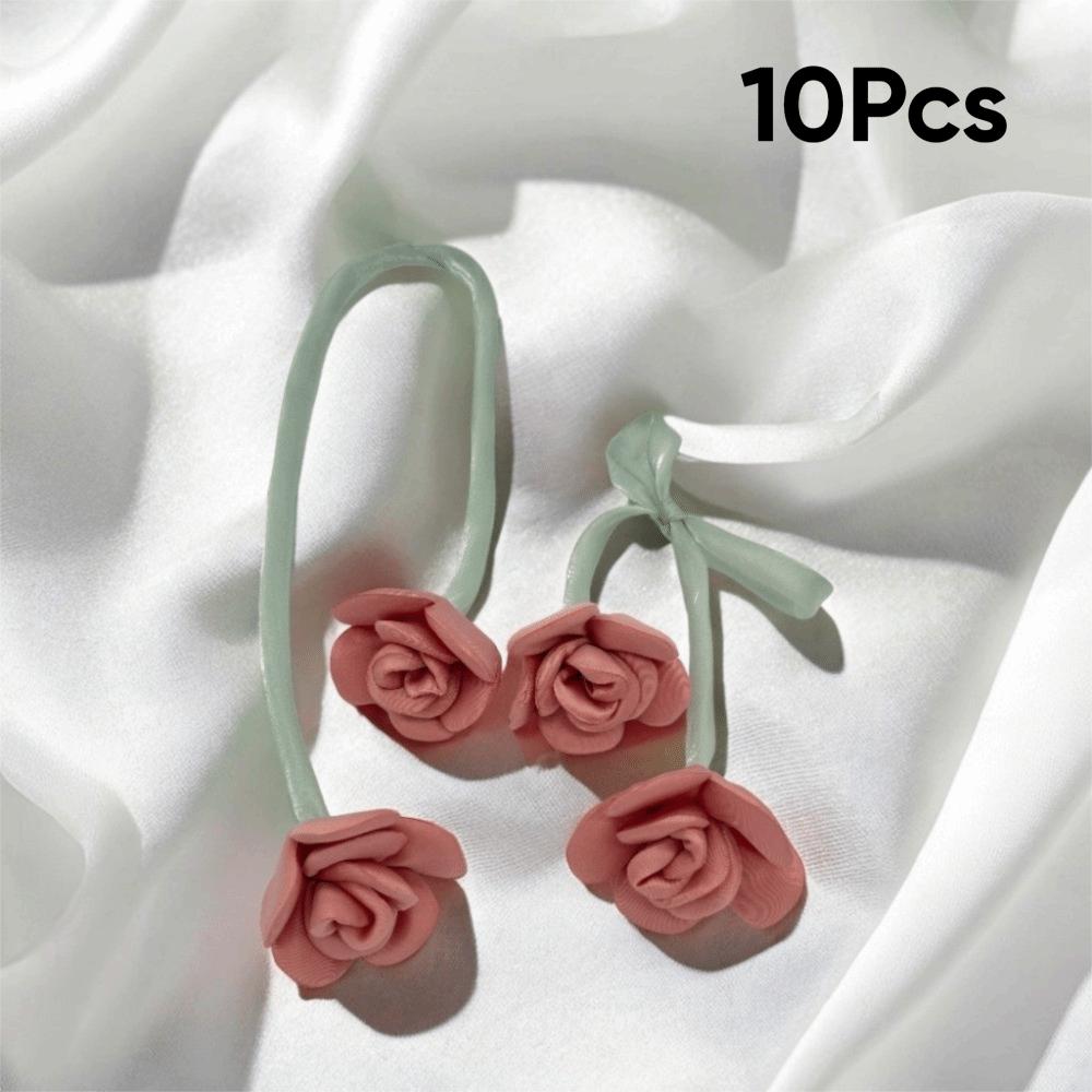 10Pcs Handmade Double Head Rose Flowers DIY Craft Crochet Decoration 3D Flower Patches Artificial Rose Bow Flowers