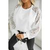White Lace Long Sleeve Women's T-shirt Spring and Autumn Simple Solid Color Round Neck Loose Casual Women's T-Shirts Fashion Elegant Female Tee Tops