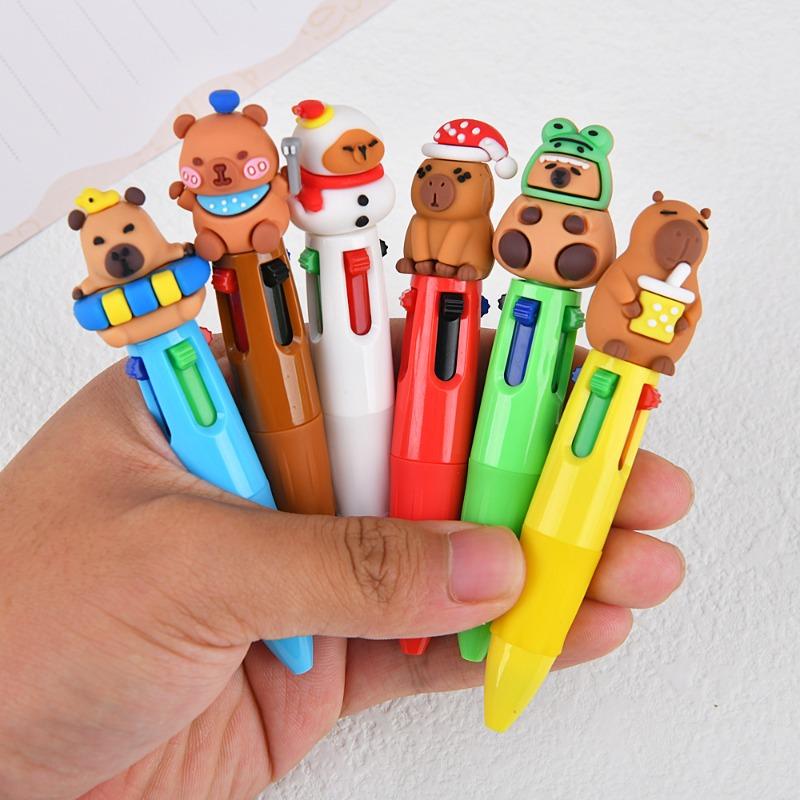 1Pc Cartoon Cute Capybara Four-Color Mini Ballpoint Pen Multicolor Press Writing Pens School Supplies Gifts