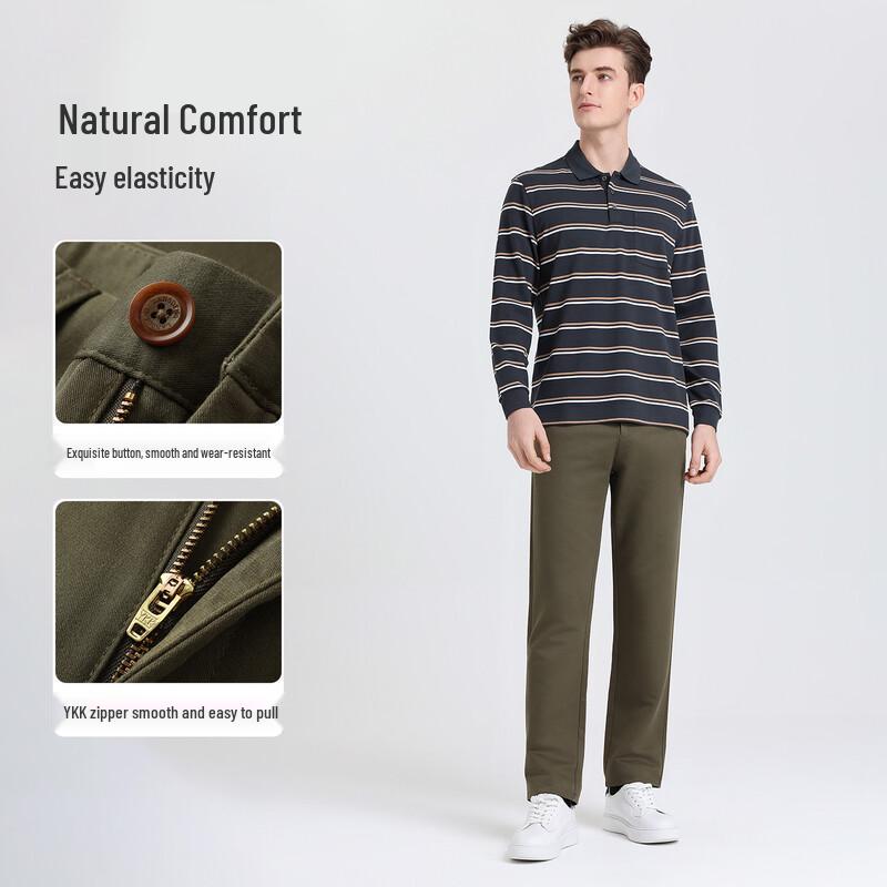 Langdeng Men's Straight-Fit Business Casual Trousers