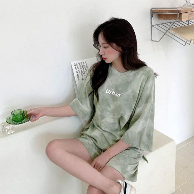 Casual Sportswear Suit Women's Summer Short-sleeved Shorts Fashion Halo Dyed Loose Two-piece Suit